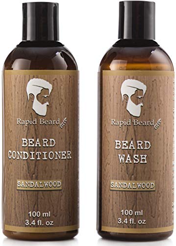 Product Cover Beard Shampoo and Beard Conditioner Wash & Growth kit for Men Care - Softener & Moisturizer for Hydrating, Cleansing and Refreshing Beard and Mustache Gift Set (Sandalwood, 100ml (3.4 fl oz))