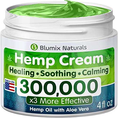 Product Cover Hemp Cream for Pain Relief - 300000 - Made in USA - Hemp Oil & Menthol Blend - Cooling & Soothing Effect - For Inflammation, Joint, Back, Knee, Nerves Pain & Sore Muscles -100% Natural Hemp Extract