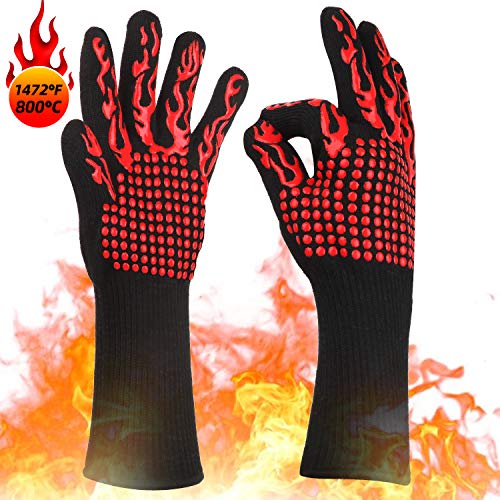 Product Cover KITHELP BBQ Gloves 2 Packs, Grilling Gloves 1472℉ Extreme Heat Resistant Grill Gloves, Food Grade Kitchen Oven Mitts, Silicone Non-Slip Cooking Gloves for Barbecue, Cooking, Baking, Welding, Cutting