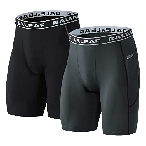 Product Cover BALEAF Men's 9 Inches Compression Shorts Workout Sports Tights Side Pocketed Basketball Shorts 2 Pack