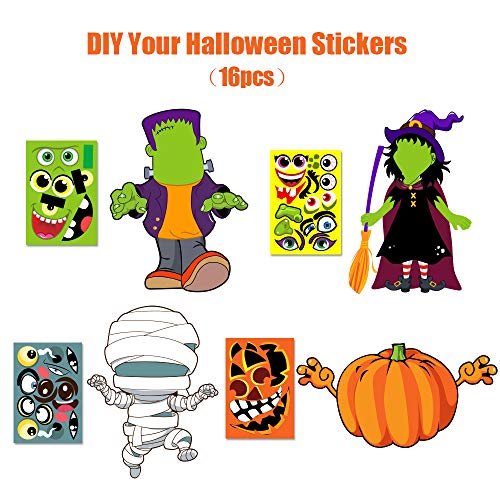 Product Cover Make Your Own Jack-O-Lantern,Mummy,Witch,Monster Hunt Craft Stickers Kids Halloween Decorations 16pcs