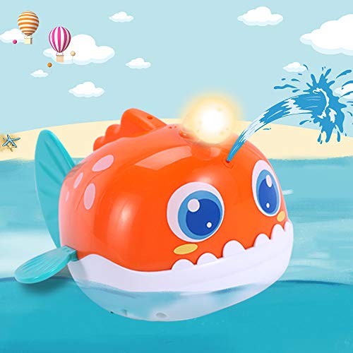 Product Cover iPlay, iLearn Automatic Baby Bath Toy, Water Spray Squirt Bathtub Shower Toys W/ Light, Sea Animal Lantern Fish Float Bathtime Gift for 12, 18 Month 1, 2 Years Toddler, Infant, Kids, Boys, Girls