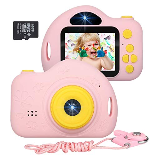 Product Cover JLtech Kids Camera, Digital Video Recorder Camera for Girls, Rechargeable Shockproof Mini Children Camera Toys with 16GB Card Included, 2019 Newest Version (Pink), JLtech002