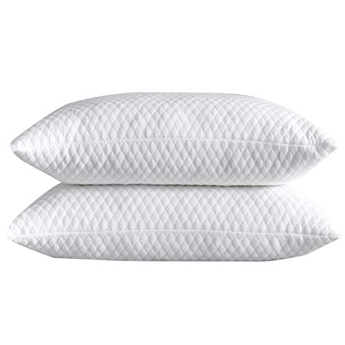 Product Cover NTCOCO 2 Pillows, Shredded Memory Foam Bed Pillows for Sleeping, with Washable Removable Bamboo Cooling Hypoallergenic Sleep Pillow for Back and Side Sleeper (White, Queen (2-Pack))