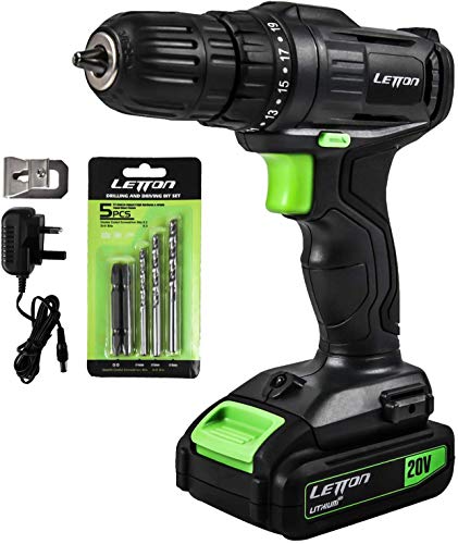Product Cover Cordless Drill Driver, 20V Lithium Ion Power Drill with Work Light, Max Torque(20N.m), 3/8 inch Keyless Chuck, 19+1 Position, Single Speed (0-600RPM)- 1.3Ah Battery & Charger Included