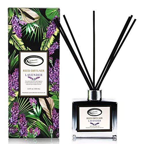 Product Cover Airbreezy Fragrances Reed Diffuser Set with Sticks, Lavender Scent Incense Oil, Essential Oil Air Freshener for Home, Office, Gym, and Room Diffuser, 3.4 fl. oz