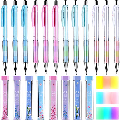 Product Cover 23 Pieces 0.9 mm Mechanical Pencil Set, Includes 12 Pieces Mechanical Pencils, 8 Tubes of Pencil Lead Refills, 3 Pieces Erasers for School and Office Drawing Crafting
