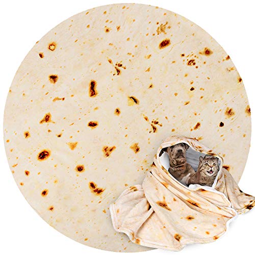 Product Cover SeaRoomy Burritos Tortilla Throw Blanket, Tortilla Wrap Blanket, Novelty Tortilla Round Blanket Giant Tortilla Round Soft Blanket for Adults and Kids (Yellow-3, 60 inches)