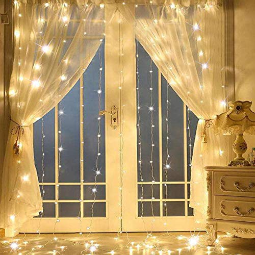 Product Cover SUPERNIGHT LED Curtain Lights, Newest Window Curtain Twinkle Lights Warm White for Bedroom, Wedding, Parties, Christmas and Decorations (9.8 x 9.8 ft, 300LEDs, 8 Modes)