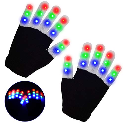 Product Cover LSXD Flashing LED Finger Light Gloves with 3 Colors 6 Modes- LED Warm Gloves Colorful Glow Gloves - Light Up Toys for Kids Boys Girls