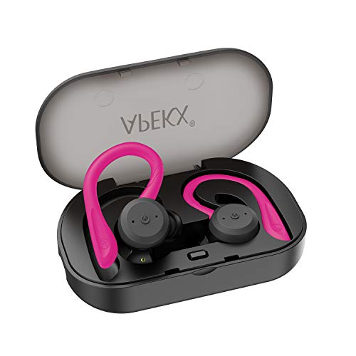 Product Cover Wireless Headphones, APEKX True Wireless Bluetooth 5.0 Sports Earbuds, IPX7 Waterproof Stereo HiFi Sound, Built-in Mic Earphones with Charging Case (Pink)
