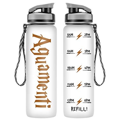 Product Cover LEADO 32oz 1Liter Motivational Water Bottle with Time Marker - Aguamenti HP Fans Merchandise - Funny Potterhead Birthday Gifts for Women, Men, Friend, Mom, Dad, Wife, Husband - Drink More Water Daily