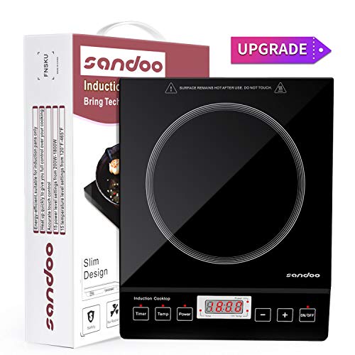 Product Cover Sandoo HA1897 Induction Cooktop, 1800W Portable Electric Burner Stove, Safety Single Burner Countertop, Timer and 15 Temperature & Power Setting, Suitable for Cast Iron, Stainless Steel Cookware