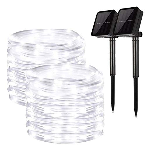 Product Cover Solar String Lights Outdoor, 2 Pack 100 LED Solar Rope Lights 8 Modes Copper Wire Fairy Lights Waterproof Outdoor PVC Tube String Lights for Garden Fence Yard Summer Party Wedding Decor (Cool White)
