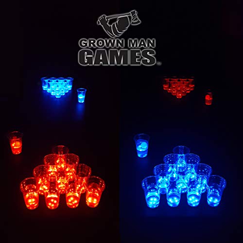Product Cover Grown Man Games Glow in The Dark Beer Pong Set - LED Beer Pong Cups and Glow-in-The-Dark Balls - 22 Cups and 4 Ping Pong Balls - Beer Pong Party Cup Set (22 Cups)