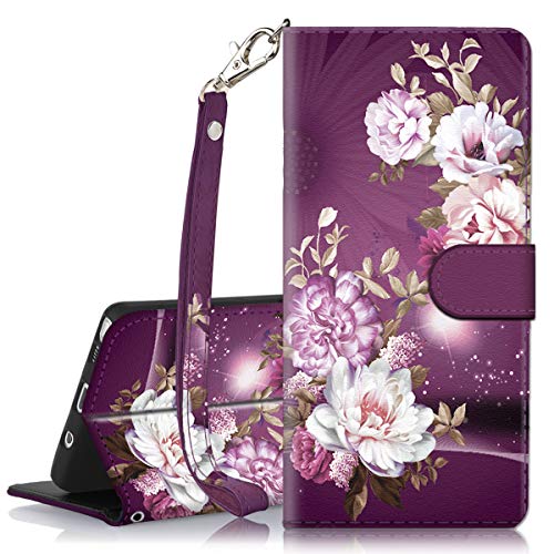 Product Cover Hocase Galaxy Note 10 Plus SM-N975 Case, PU Leather Full Body Protective Wallet Case with Credit Card Holders, Wrist Strap, Magnetic Closure for Samsung Galaxy Note 10 Plus 2019 - Burgundy Flowers