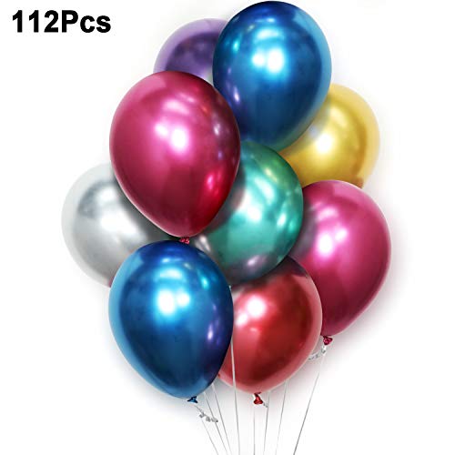 Product Cover 112 Pieces 12 Inch Shiny Metallic Balloons Multicolor Latex Metallic Balloons Decoration for Party Birthday Wedding