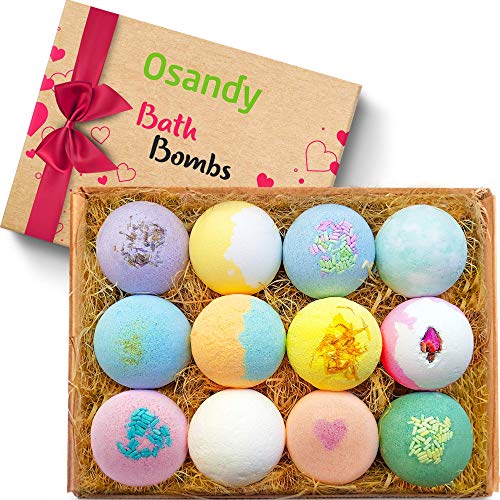 Product Cover Bath Bombs Gift Set - 12 Unique Smell Natural Bath Bomb 2.5 Oz each - Essential Oil Bubble Balls for Women Men Kids - Relaxation Lush Spa Kit Gifts for Girlfriend - Beauty Romantic Organic Basket