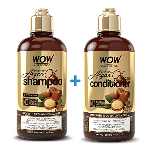 Product Cover WOW Moroccan Argan Oil Shampoo & Conditioner Set (16.9 Fl Oz Each) - Increase Moisturization, Hydration For Dry, Damaged Hair Repair - No SLS, Parabens or Sulfates - All Hair Types For Men & Women