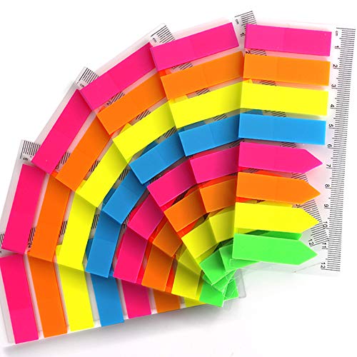Product Cover 960 Pieces Neon Page Markers, FANDAMEI 6 Sets Translucent Page Flags Fluorescent Index Tabs Sticky Notes Tabs with 12 cm Measurement for Page Marker