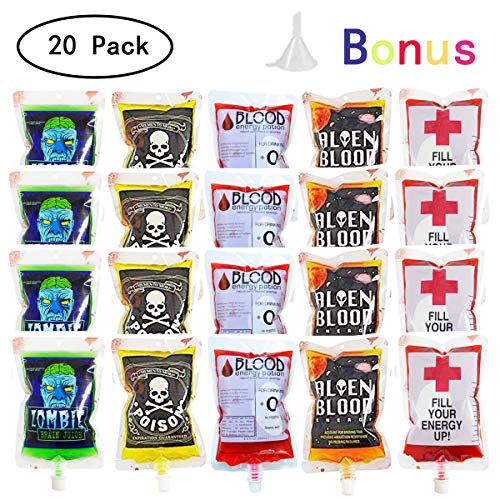 Product Cover QINGQIU 20 Pack Halloween Blood Bags Reusable Blood Cups Containers for Drinks Halloween Party Favors Costumes Props Nurses Day Party Decorations
