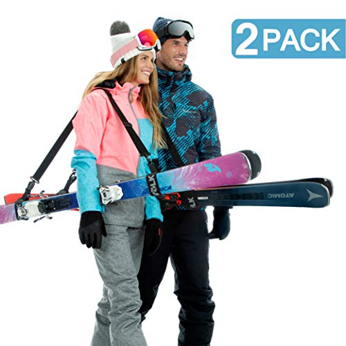 Product Cover Volk Ski Strap and Pole Carrier 2 Pack - Skiing Accessory for Easy Transportation of Your Ski Gear - Feel Comfortable Walking to and From the Mountain - Adjustable Size Great for Men, Women and Kids