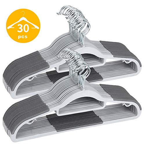Product Cover TIMMY Coat Hanger 30 Pack Heavy Duty Plastic Hangers with Non-Slip Design, Space-Saving Clothes Hangers, 0.2 Inch Thickness, 360° Swivel Hook, 16.5 Inches Gray