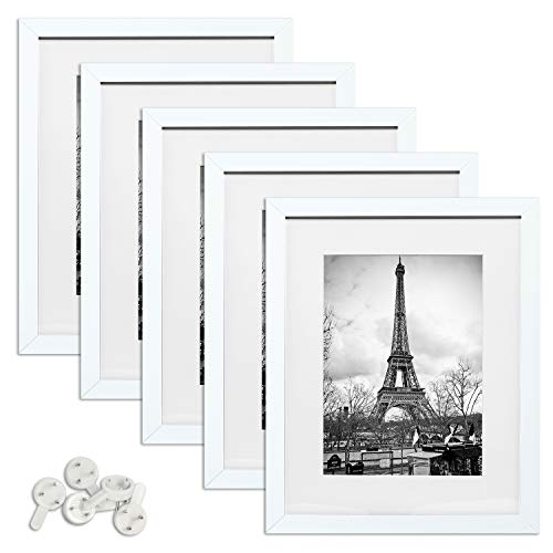 Product Cover upsimples 11x14 Picture Frame Set of 5,Display Pictures 8x10 with Mat or 11x14 Without Mat,White Photo Frames for Wall Display
