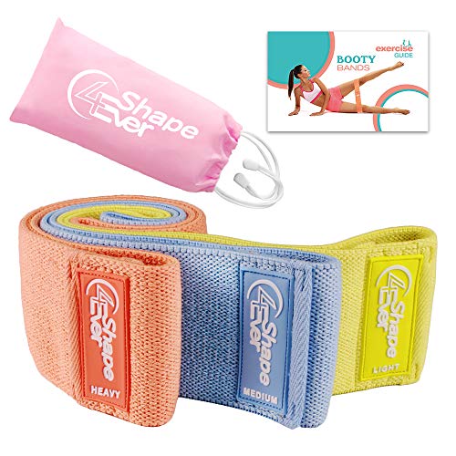 Product Cover 4EverShape Resistance Bands for Legs and Butt, Booty Bands, Fabric Exercise Bands, Workout Bands, Non Slip Hip Bands, Elastic Bands for Exercise, Workout Book and Carry Bag Included
