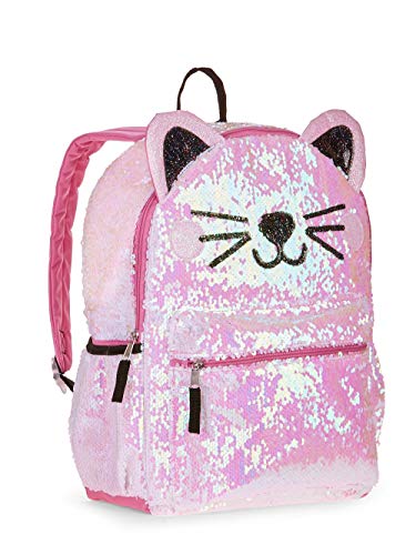 Product Cover Kitty Cat Sequin Backpack for Girls -- Deluxe Kitten Backpack with 2 Way Sequins, 16 Inch