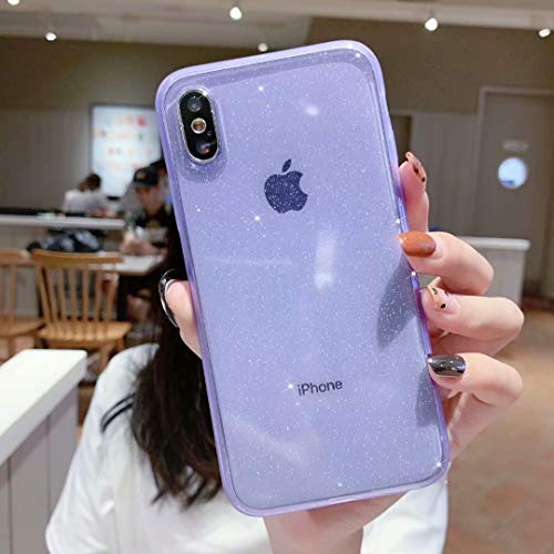 Product Cover iPhone X/XS Case Glitter,Anynve Clear Bling Sparkle Case [Air Cushion Anti-Shock Matte Edge Bumper Design] Cute Slim Soft Silicone Gel Phone Case Compatible for Apple iPhone X/Xs 5.8''-Purple