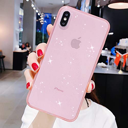 Product Cover Anynve iPhone X Case,iPhone Xs Case, Clear Glitter Bling Sparkle Case [Air Cushion Anti-Shock Matte Edge Bumper Design] Cute Slim Soft Silicone Gel Case Compatible for Apple iPhone X/Xs 5.8''-Pink