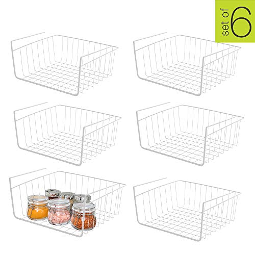 Product Cover Smart Design Undershelf Storage Basket w/Snug Fit Arms - Small - Steel Metal Frame - Rust Resistant Finish - Cabinet, Pantry, Shelf Organization - Kitchen (12 x 5.5 Inch) [White] - Set of 6