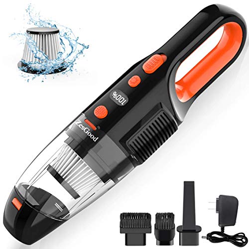Product Cover Portable Handheld Vacuum, ZesGood 7000PA Powerful Suction Rechargeable Cordless Hand Vacuum Cleaner with 120W Cyclonic Motor for Home Car Pet Hair Cleaning, Hand Held Vac for Wet Dry Using - Black