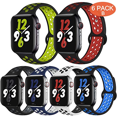 Product Cover OriBear Compatible for Apple Watch Band 44mm 42mm, Breathable Sporty for iWatch Bands Series 5/4/3/2/1, Watch Nike+, Various Styles and Colors for Women and Men(M/L,6 Pack B)