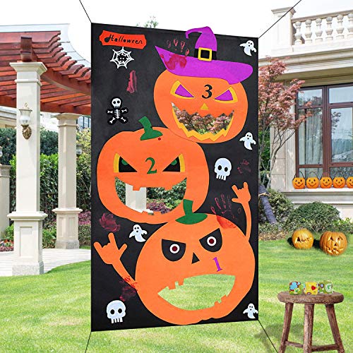 Product Cover heytech Halloween Toss Games Pumpkin Bean Bag Toss Games + 3 Cute Bean Bags, Halloween Decorations Halloween Games for Kids Party Favor