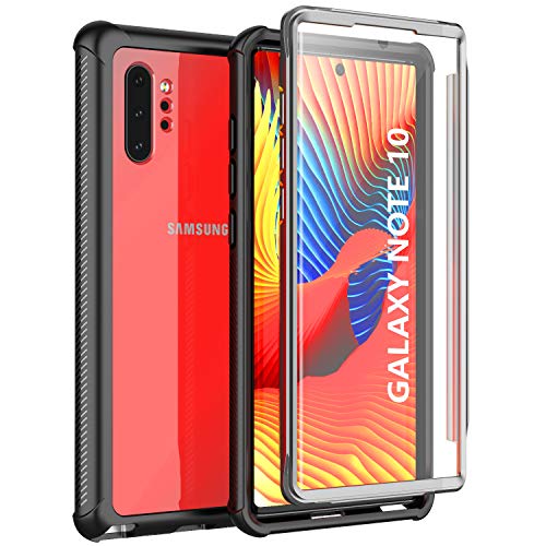 Product Cover Huakay Samsung Galaxy Note 10+ Case, 【2019 New】 360° Full Body Protective Shockproof Rugged Back Clear Case for Samsung Note 10+ 6.8inch(Black/Clear Back)