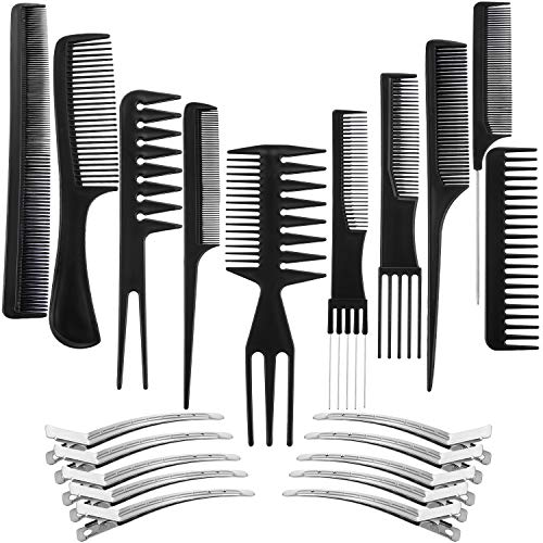 Product Cover 10 Pack Hair Stylists Styling Comb Set with 10 Pack Duck Bill Clips Salon Barber Anti-static Hair Combs Styling Comb set Hair Styling Comb with Silver Metal Clip