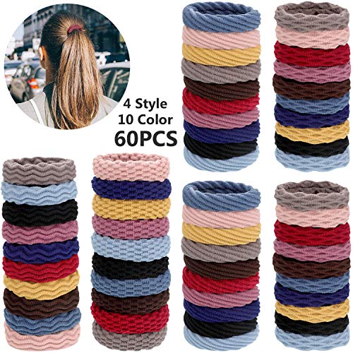Product Cover 60 Pieces Seamless Cotton Hair Ties Elastic Hair Ties Ponytail Holders No Crease Hair Bands for Women Girls, 4 Styles