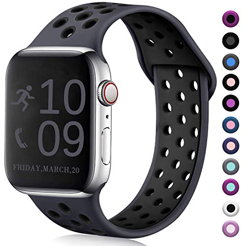 Product Cover Zekapu Compatible with Watch Band 38mm 40mm, for Women Men, S/M, Breathable Silicone Sport Replacement Band Compatible with iWatch Series 5/4/3/2/1, Gray/Black