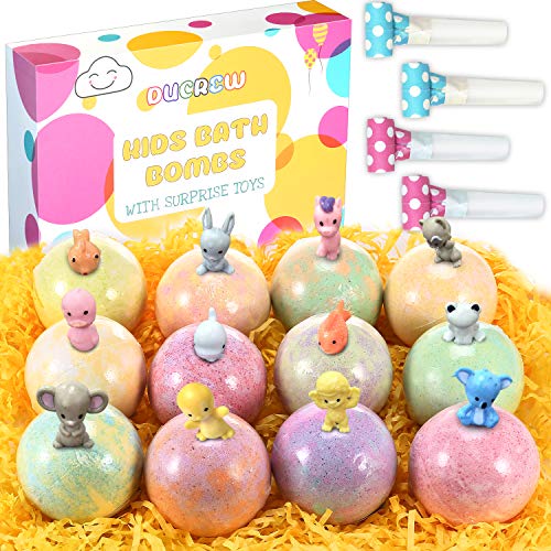 Product Cover DUCREW Kids Bath Bombs with Surprise Toys Inside,12 XL Natural and Organic Bath Bombs Gift Sets for Kids/Boys/Girls/Women to Moisturize Skin, Natural and Safe For Kids
