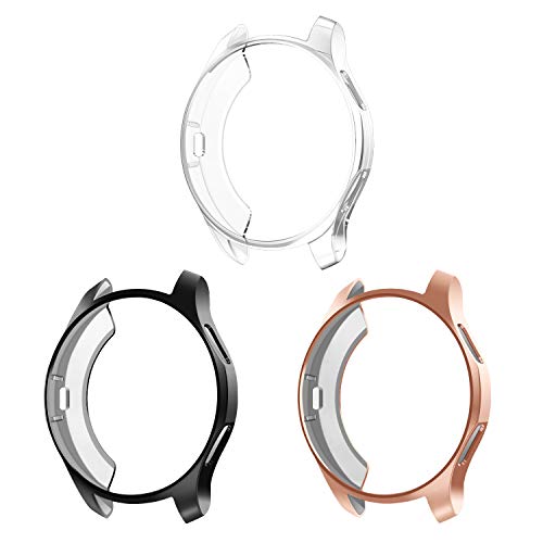 Product Cover 3 Pack - Fintie for Samsung Galaxy Watch 42mm Case, Premium Soft TPU Slim Plated Case Screen Protector Bumper Shell Cover for Galaxy Watch 42mm SM-R810 Smartwatch, Black, Rose Gold, Clear