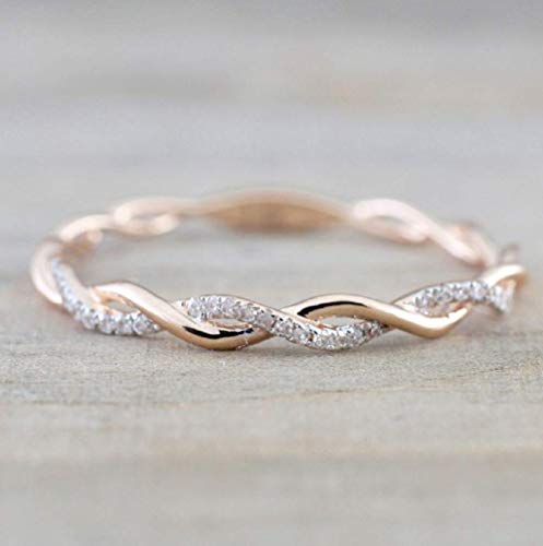 Product Cover Lzz Fashion Lady Twist Ring 14K Solid Rose Gold Twist Ring Cubic Zirconia Diamond Ring Wedding Jewelry Size 6-10 (US Code 8)
