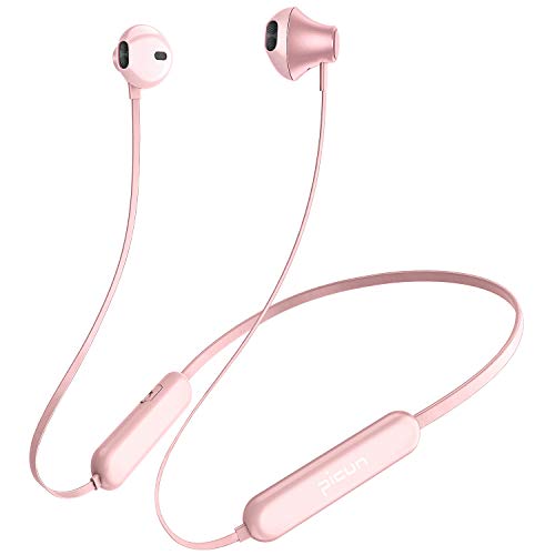 Product Cover Picun Bluetooth Headphones 20Hrs Playtime Wireless Sport Earphones Neckband with Mic, IPX5 Sweatproof HiFi Bass Stereo Headphones Bluetooth 5.0 Magnetic Earbuds for Workout Gym Running (Rose Gold)