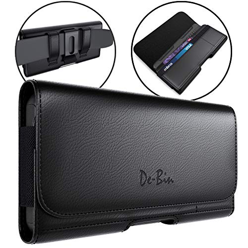Product Cover DeBin Galaxy S8 S9 S10 Holster, Leather Belt Case with Clip Cell Phone Pouch Belt Holder for Samsung Galaxy S8 S9 S10 (NOT Plus) Built-in ID Card Holder (Fits Phone w/Thin to Medium Case on)