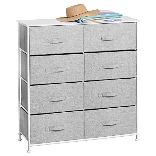 Product Cover mDesign Vertical Dresser Storage Tower - Sturdy Steel Frame, Wood Top, Easy Pull Fabric Bins - Organizer Unit for Bedroom, Hallway, Entryway, Closets - Textured Print - 8 Drawers - Gray
