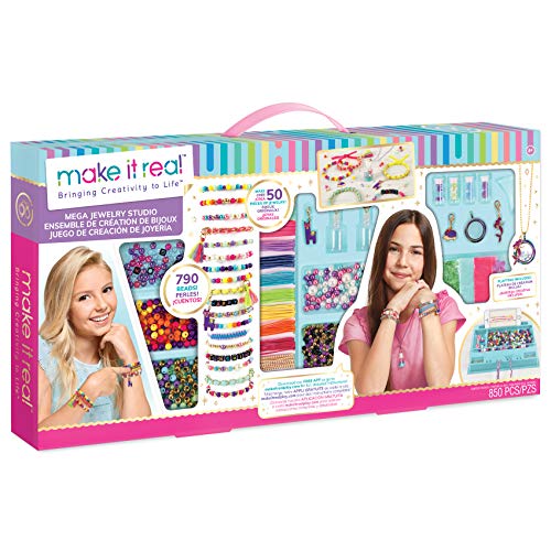 Product Cover Make It Real - Mega Jewelry Studio - DIY Bead Necklace and Bracelet Making Kit for Tween Girls - Arts and Crafts Kit with Beads and Charms for Unique Jewelry Making - Includes Case