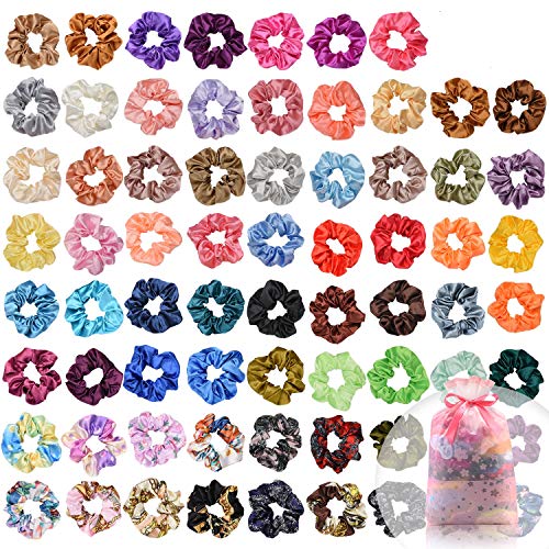 Product Cover 70 Pcs Hair Silk Scrunchies Satin Elastic Hair Bands Scrunchy Hair Ties Ropes Scrunchie for Women Girls Hair Accessories with Gift bag