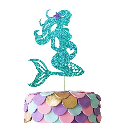 Product Cover HEETON Mermaid Baby Shower Cake Topper Under the Sea Pregnant Mermaid Sea Theme Baby Shower Party Supplies Decorations