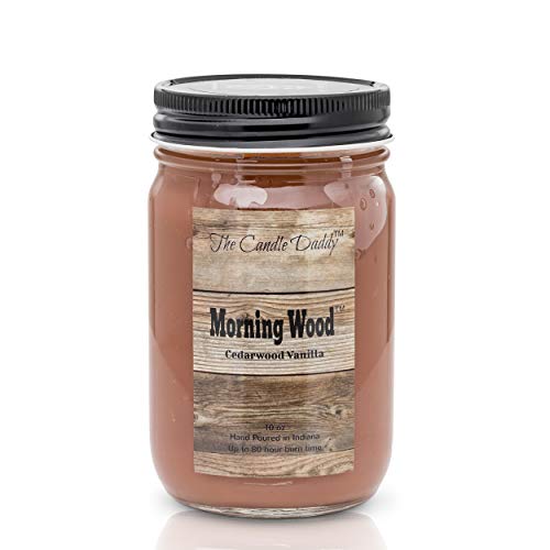 Product Cover Morning Wood- Cedarwood Vanilla Scented Candle- Funny- 10 Ounce Straight Jar- Hand Poured in Indiana